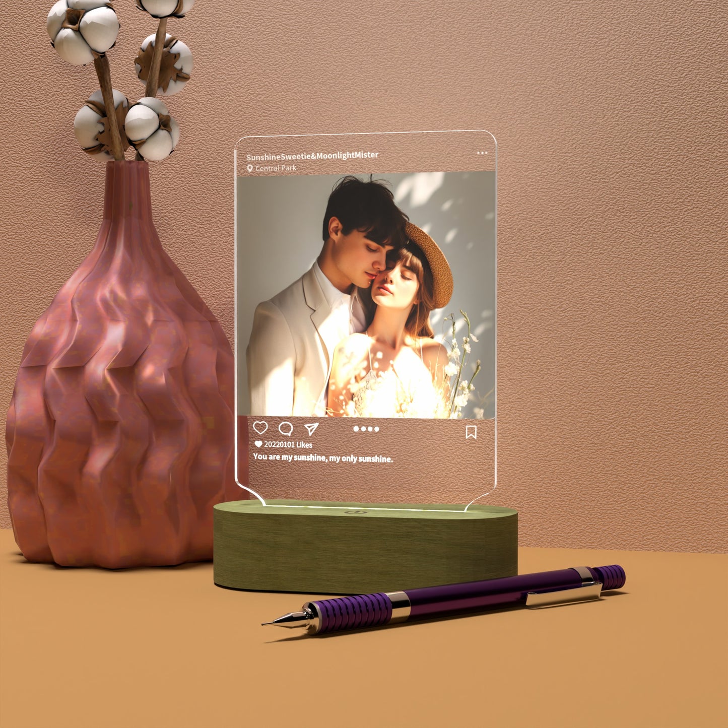 Customizable LED Light Picture Frame with Solid Wood Base and High-Definition Acrylic Panel - Perfect Gift for Expressing Love