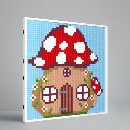 Little Red Mushroom House, Fairy Tale Forest Cartoon Pixel Art, Large Lego Compatible Building Blocks DIY Jigsaw Puzzle