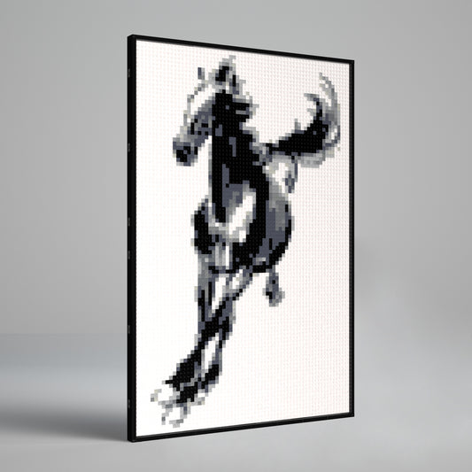 Xu Beihong's Galloping Horse, Chinese Modern Painting Masterpiece Building Block Pixel Painting, 64*96 Dots, 100% Compatible with Lego, Framed