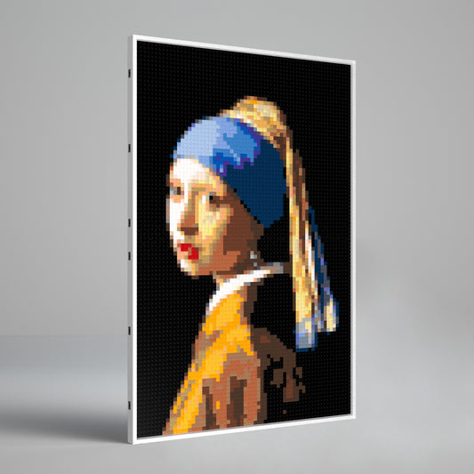 Girl with a Pearl Earring, Dutch Golden Age Masterpiece Building Block Pixel Painting, 64*96 Dots, 100% Compatible with Lego, Johannes Vermeer, Framed