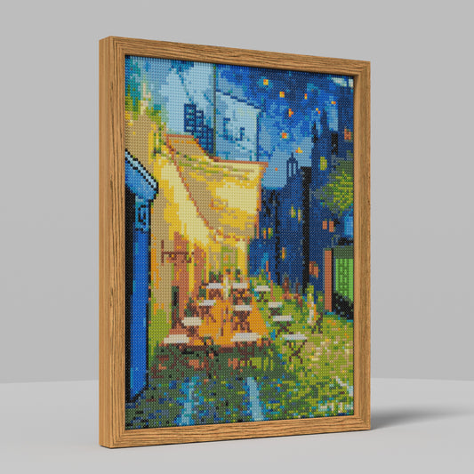 Van Gogh's Cafe Terrace at Night, Post-Impressionist Landscape Theme Diamond Painting, 96*128 Dots, 26 Faces ABS Diamond, Elegant Solid Wood Frame