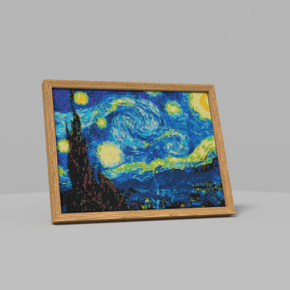 Van Gogh's The Starry Night, Van Gogh Style Theme Diamond Painting, 128*96 Dots, 26 Faces ABS Diamond, Elegant Solid Wood Frame