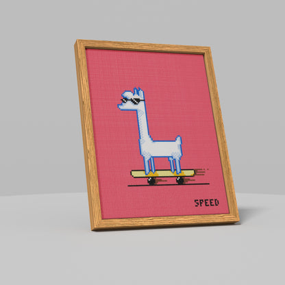 Alpaca Wearing Sunglasses Galloping on the Drawing Board, Simple and Humorous Cartoon Animal Theme Diamond Painting, 96*128 Dots, 26 Faces ABS Diamond, Elegant Solid Wood Frame
