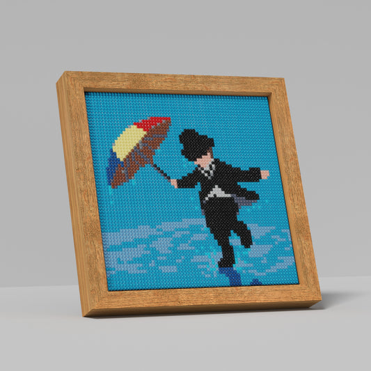 DIY 64x64 Pixels "Chaplin Dancing in the Rain with a Rainbow Umbrella" Diamond Painting Kit - Express an Optimistic and Cheerful Spirit