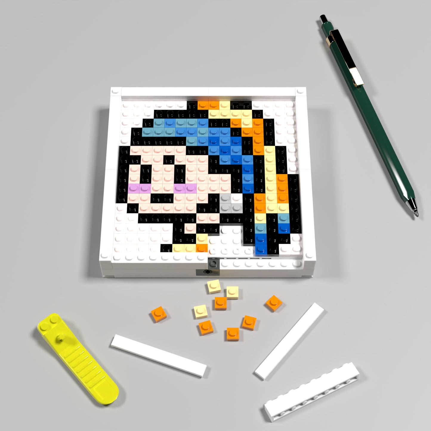 Pixel Art of Girl with a Pearl Earring Compatible Lego Set - A Minimalist Cartoon Decoration of Masterpiece