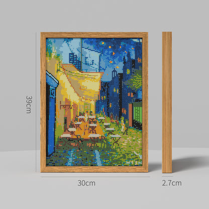 Van Gogh's Cafe Terrace at Night, Post-Impressionist Landscape Theme Diamond Painting, 96*128 Dots, 26 Faces ABS Diamond, Elegant Solid Wood Frame