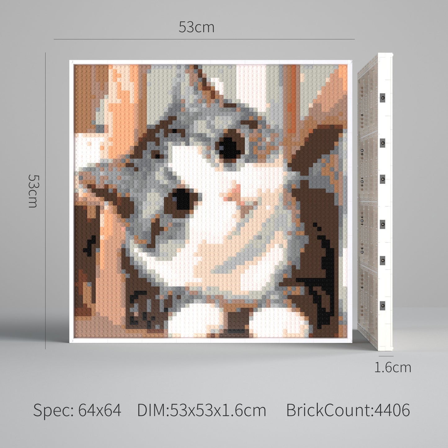 64*64 Cat Photo Compatible Lego Brick Pixel Art with Frame - 52.8*52.8*1.6cm