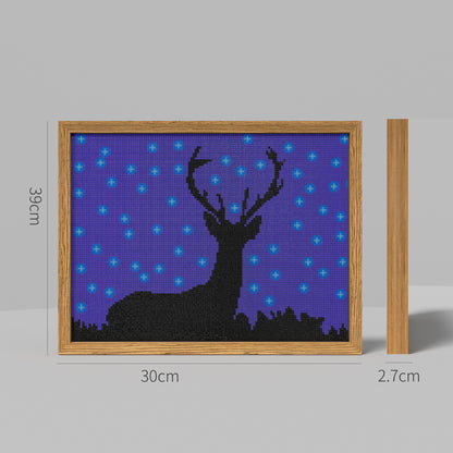 Night, a Deer Looking up at the Purple Sky Full of Stars, Simple Animal Theme Diamond Painting, 128*96 Dots, 26 Faces ABS Diamond, Elegant Solid Wood Frame
