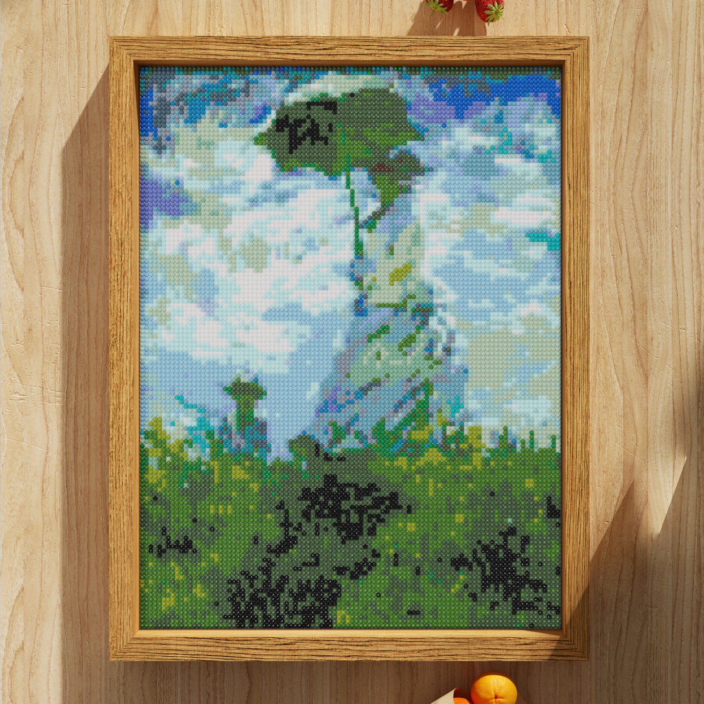 Woman with a Parasol - Claude Monet, Impressionist Landscape Theme Diamond Painting, 96*128 Dots, 26 Faces ABS Diamond, Elegant Solid Wood Frame