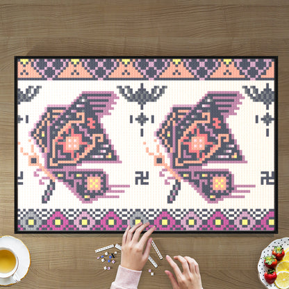 Xilanka Butterfly, Chinese Tujia Traditional Embroidery Masterpiece Building Block Pixel Painting, 96*64 Dots, 100% Compatible with Lego, Framed