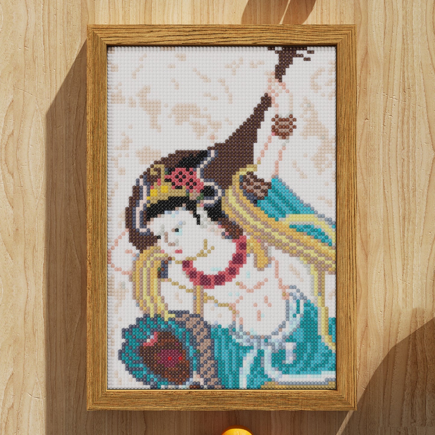 Pipa Player Turning Back, Representing Reverse Thinking in Chinese Classical Painting Theme Diamond Painting, 64*96 Dots, 26 Faces ABS Diamond, Elegant Solid Wood Frame