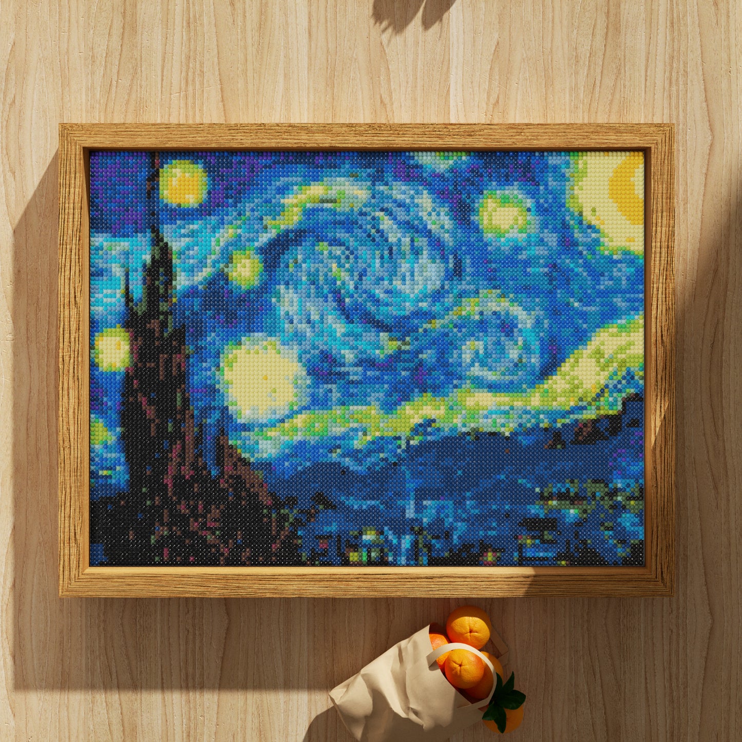 Van Gogh's The Starry Night, Van Gogh Style Theme Diamond Painting, 128*96 Dots, 26 Faces ABS Diamond, Elegant Solid Wood Frame