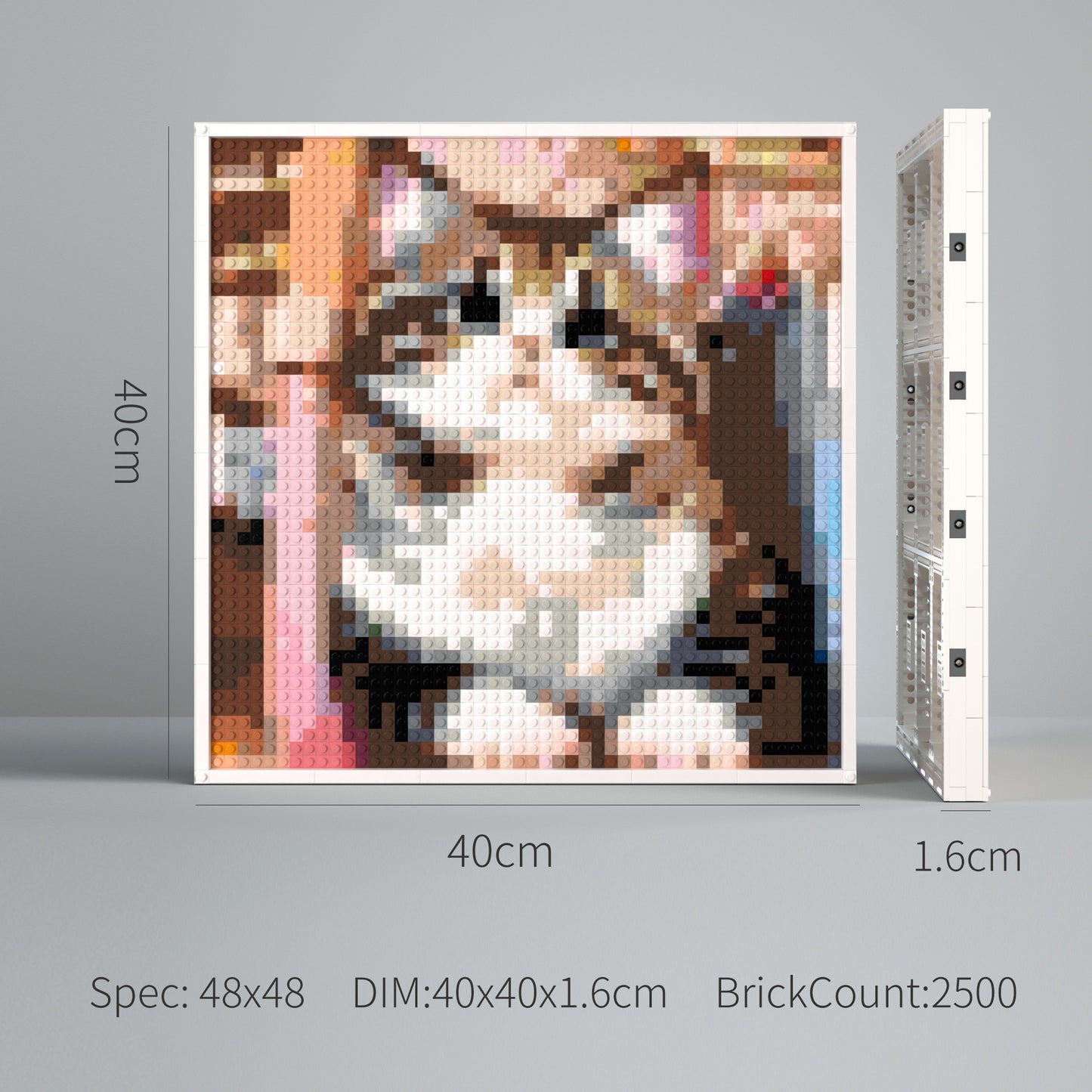 Cat Photo Compatible Lego Brick Pixel Art with Frame - 40*40*1.6cm
