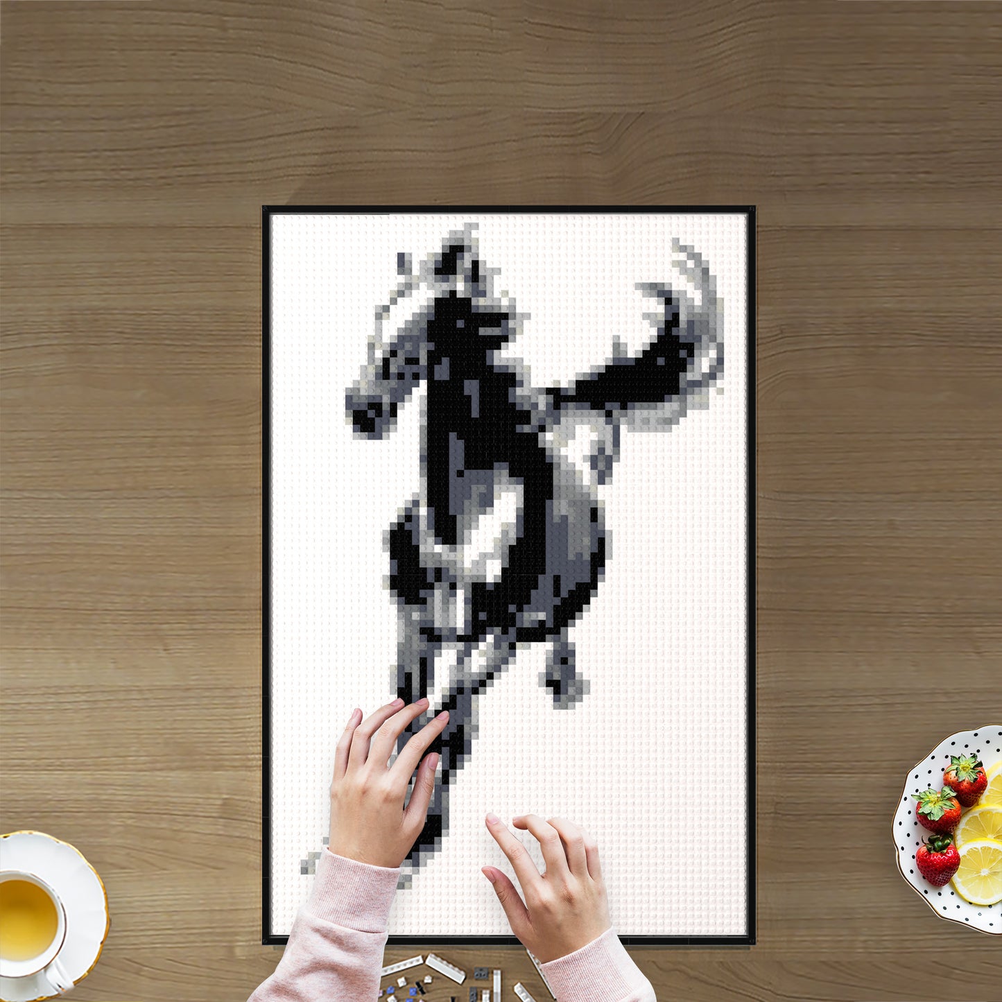 Xu Beihong's Galloping Horse, Chinese Modern Painting Masterpiece Building Block Pixel Painting, 64*96 Dots, 100% Compatible with Lego, Framed