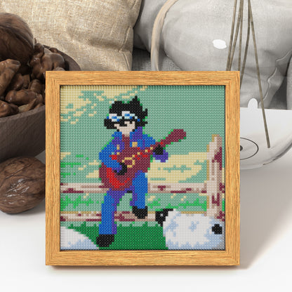 DIY 64x64 Pixels "The Little Shepherd" Diamond Painting Kit - Recreate a Heartwarming Scene of A Boy Shepherding and Playing Guitar