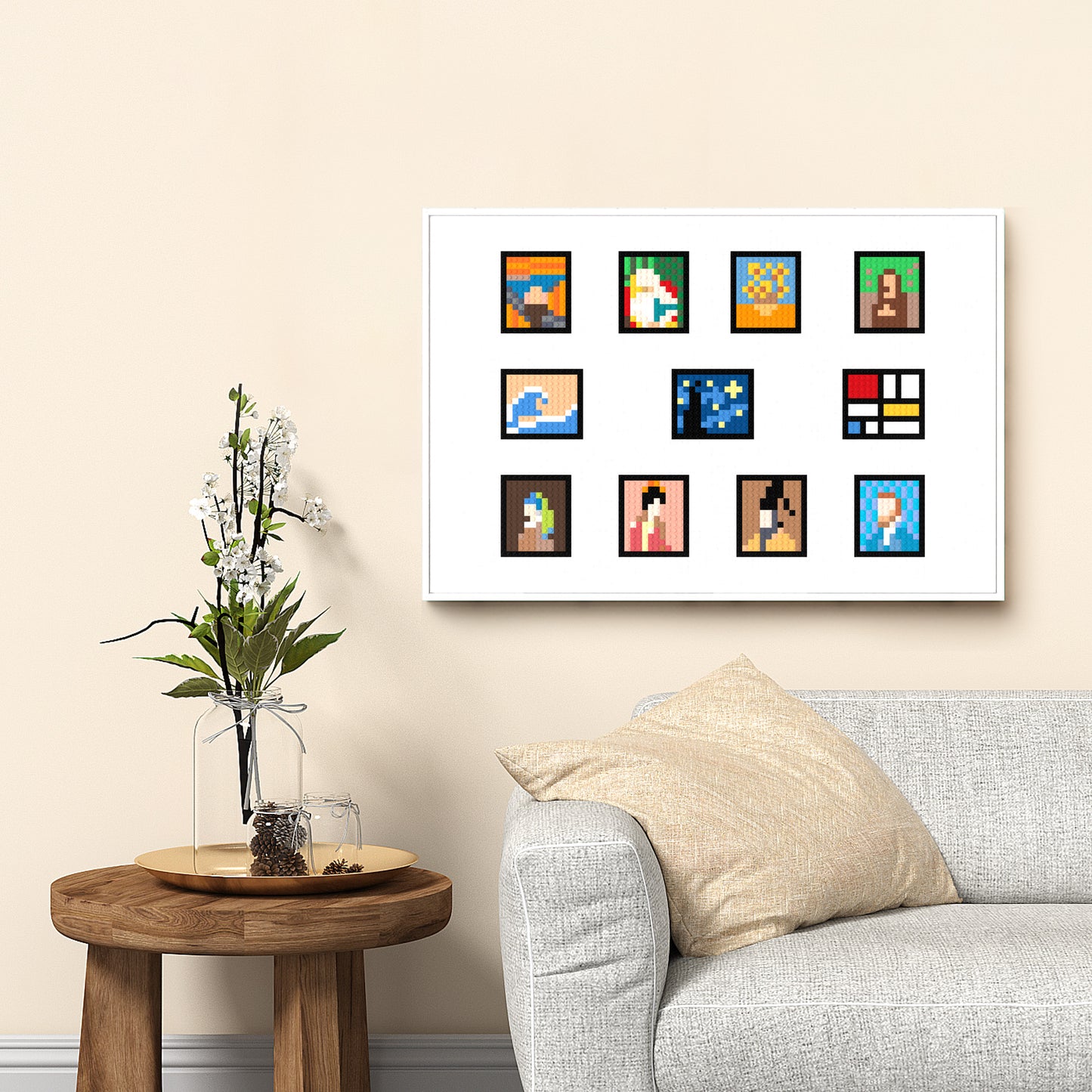 Collection of 11 Famous Painting Abstracts around the World, 96*64 Dots, 100% Compatible with Lego, Framed