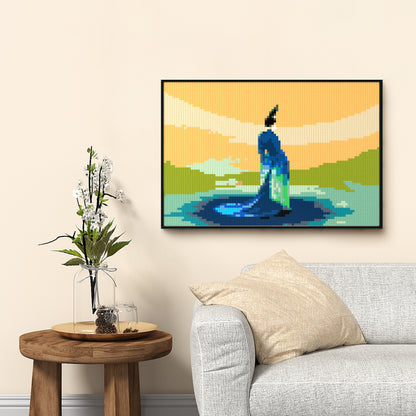 Painting of a Thousand Miles of Rivers and Mountains, Chinese Traditional Landscape Painting Masterpiece Building Block Pixel Painting, 96*64 Dots, 100% Compatible with Lego, Framed