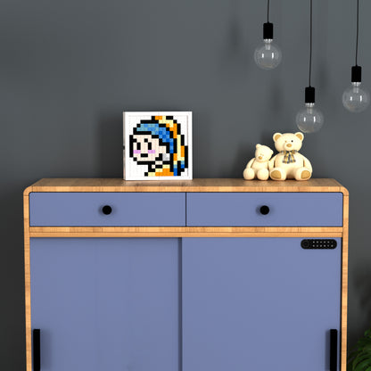 Pixel Art of Girl with a Pearl Earring Compatible Lego Set - A Minimalist Cartoon Decoration of Masterpiece