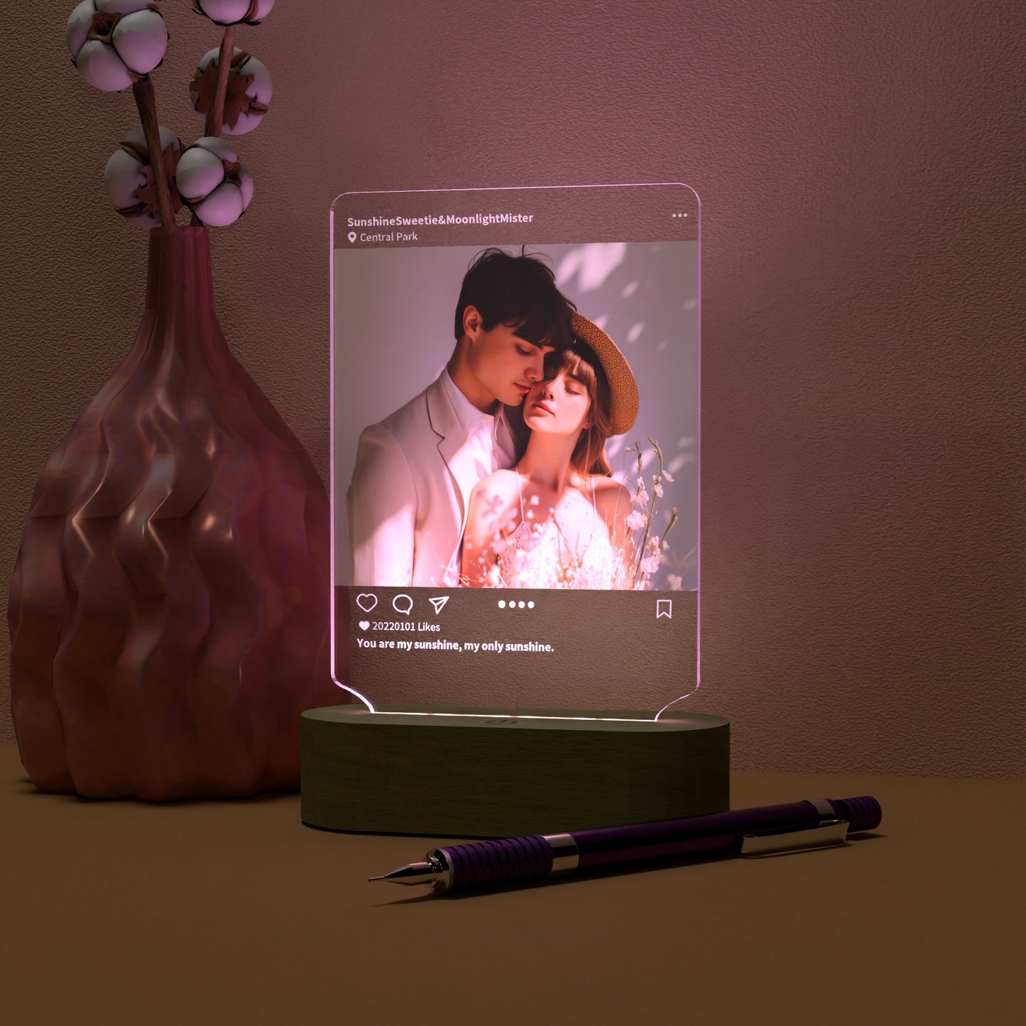 Customizable LED Light Picture Frame with Solid Wood Base and High-Definition Acrylic Panel - Perfect Gift for Expressing Love
