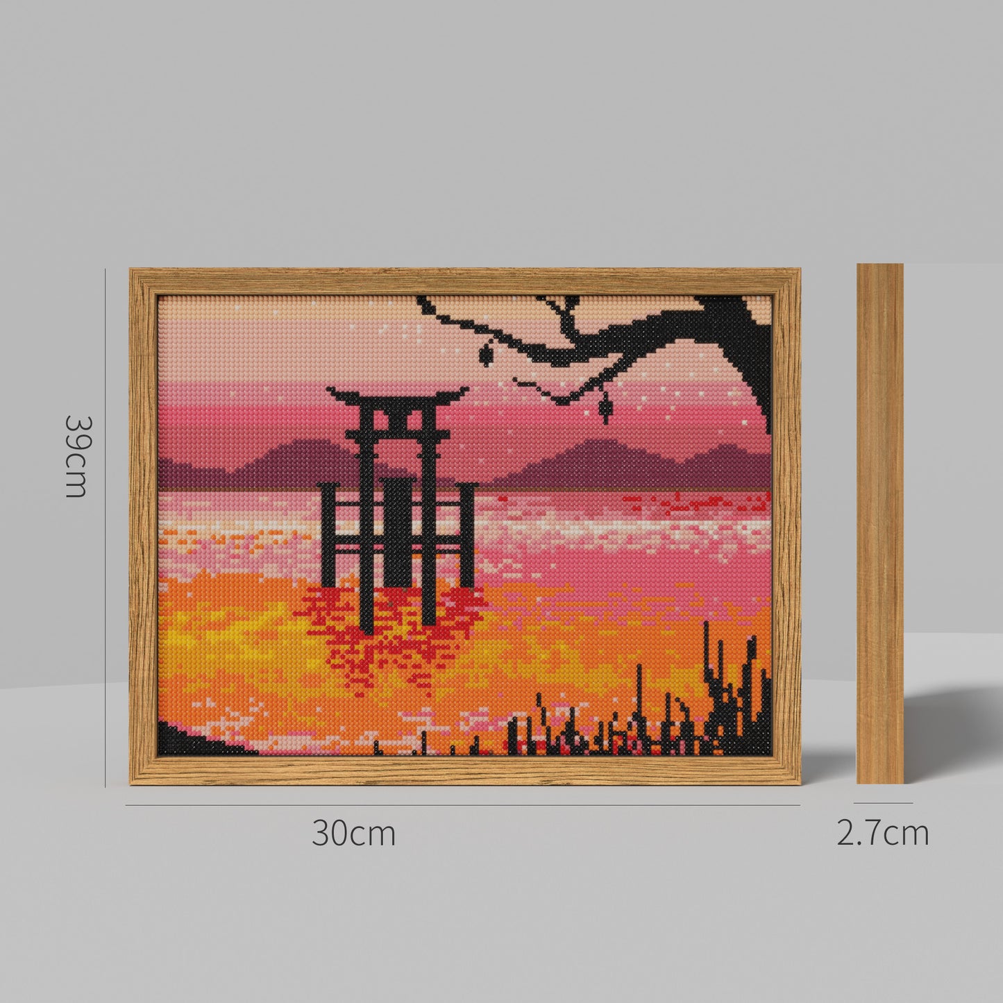 The Lake Surface Glitters in the Sunset, Landscape Theme Diamond Painting, 128*96 Dots, 26 Faces ABS Diamond, Elegant Solid Wood Frame